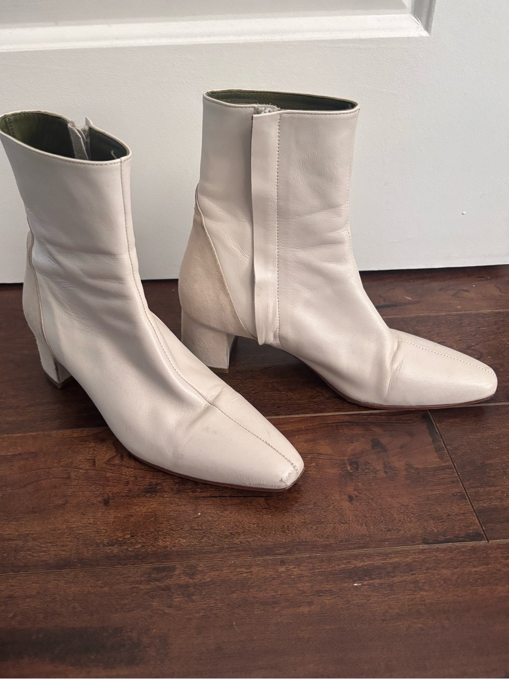Women's Cream Ankle Boots - Classic Block Heel